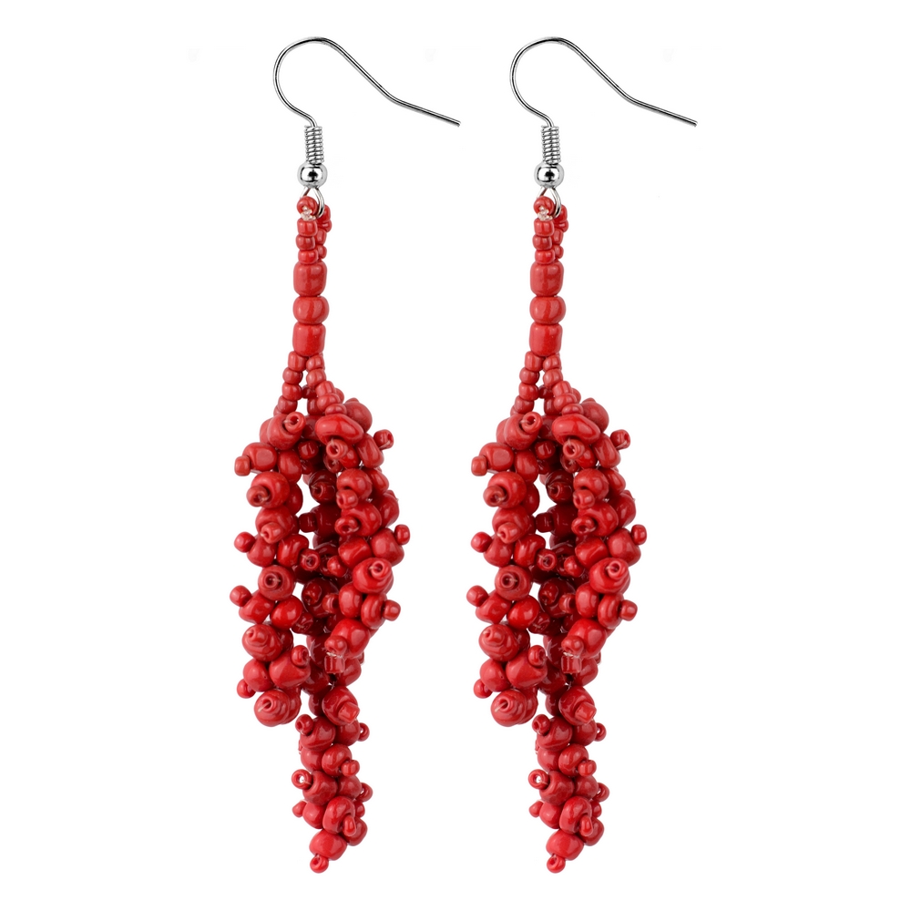 Drop earring glass Coral Effect Red