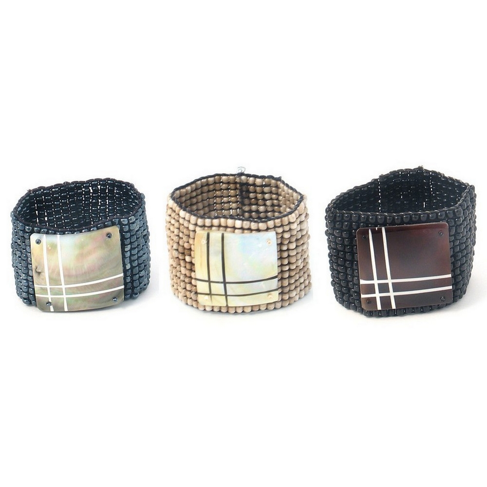 Bracelet shell mop square stretch