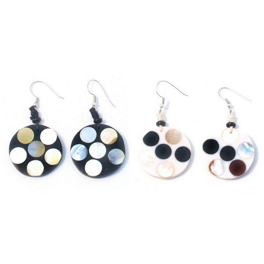 Drop earring shell mop sm round domino 3mm