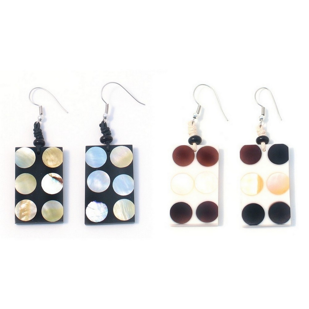 Drop earring shell mop rect small domino 2x4cm