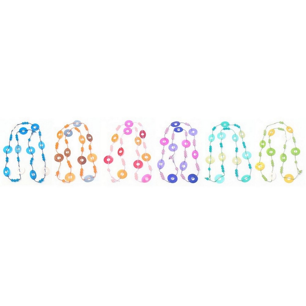 Bead string necklace shell & resin capis round/oval 110cm