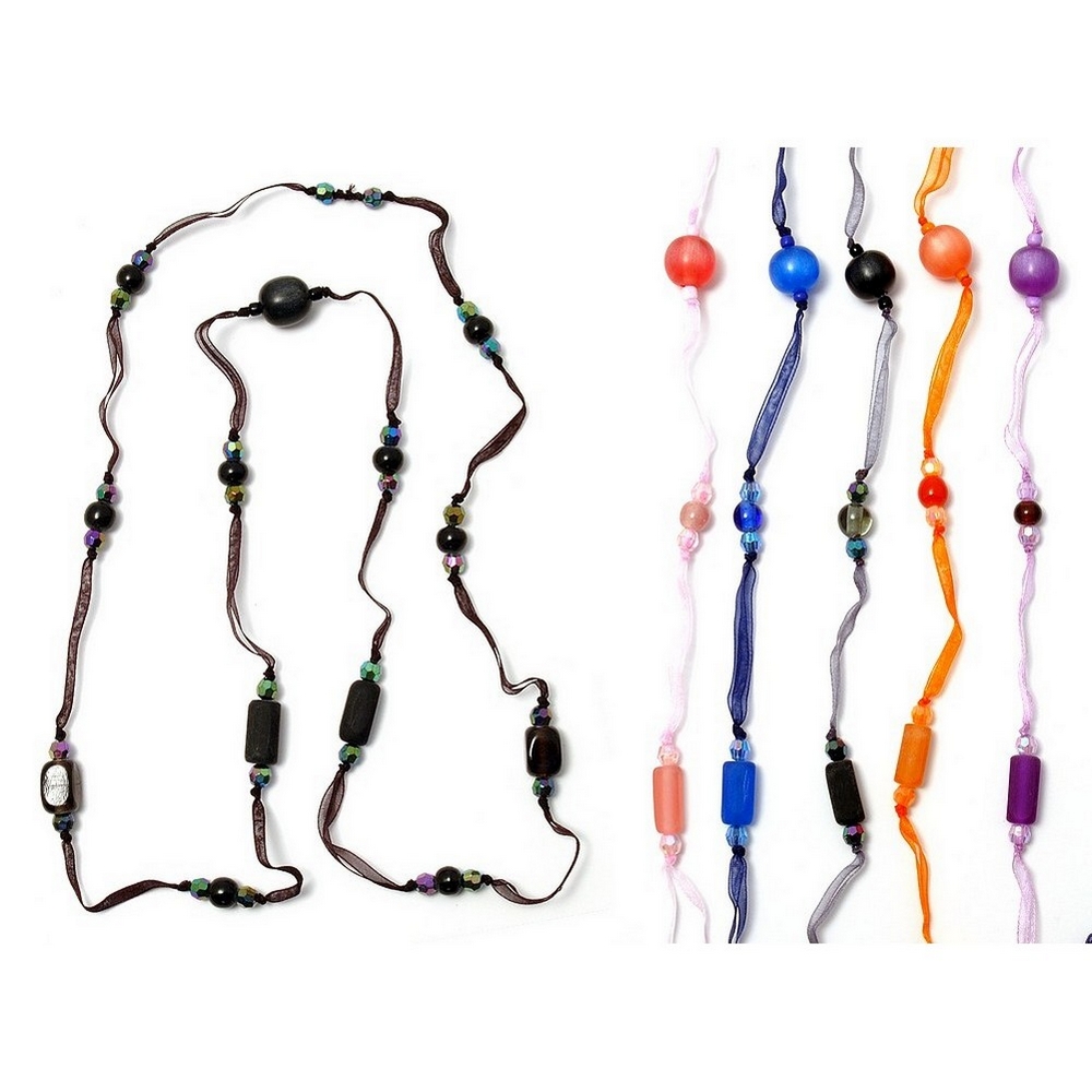 Necklace resin long on ribbon