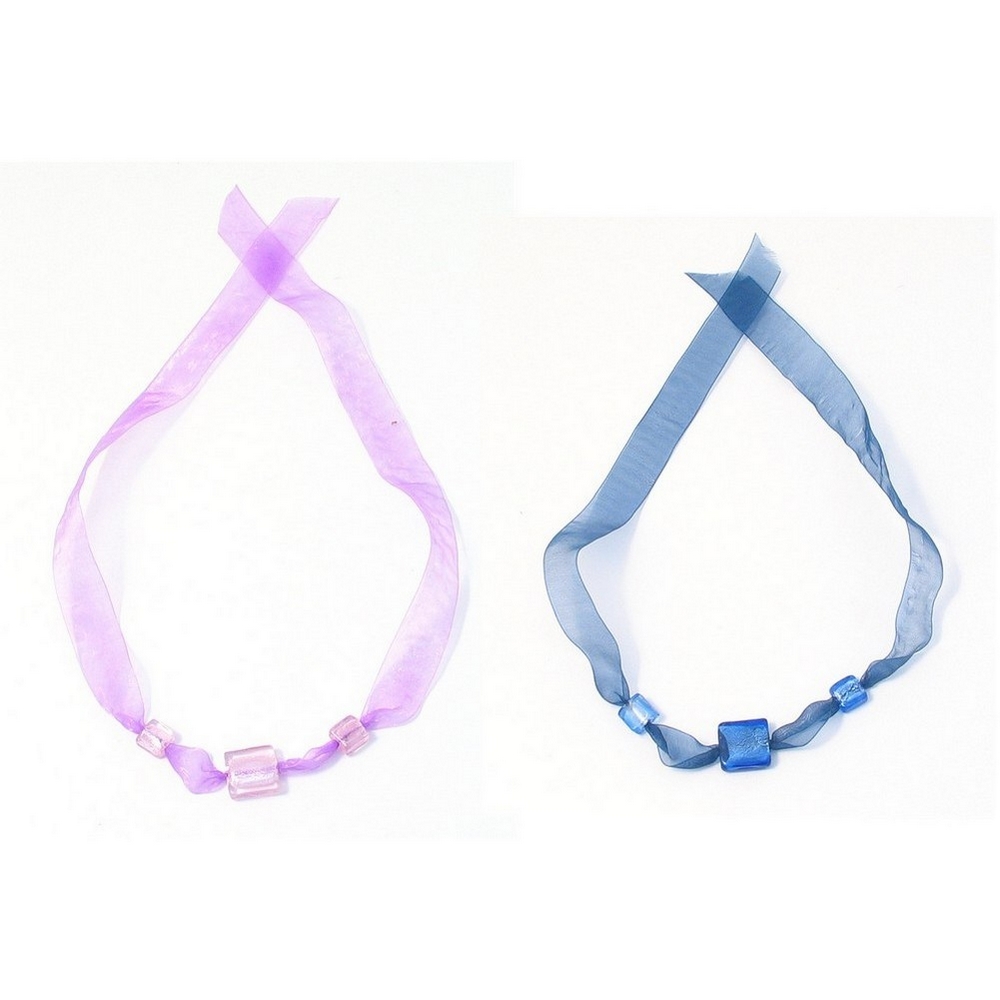 Necklace glass silver lined all square assorted colours