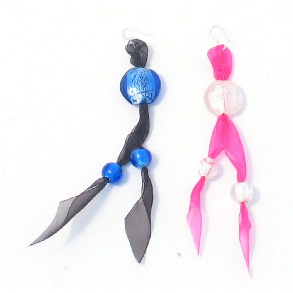Drop earring glass silver lined round various colours