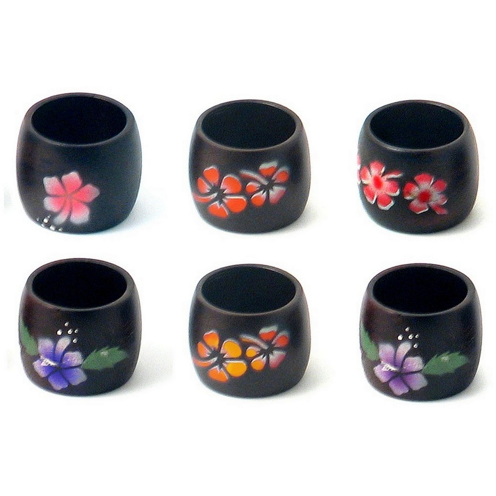 Ring wood airbrushed floral 17mm band