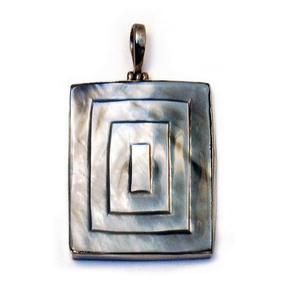 Necklace with a pendant 925 silver & shell Rectangle Swirls 40x30mm