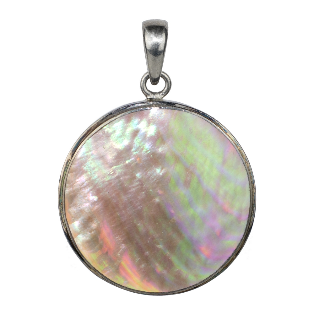 Necklace with a pendant 925 silver & shell Round 33mm