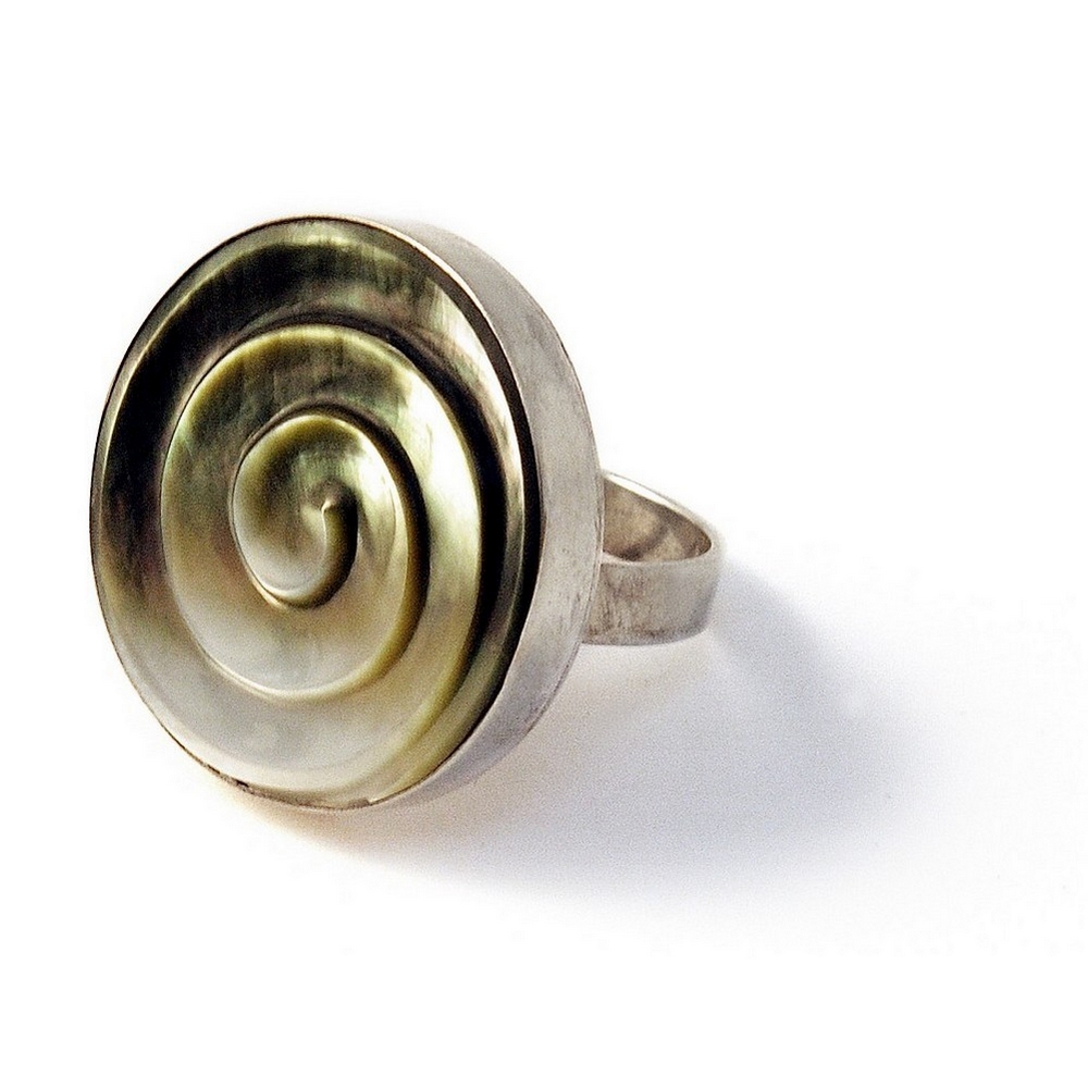 Ring 925 silver & shell Round Swirl 28mm