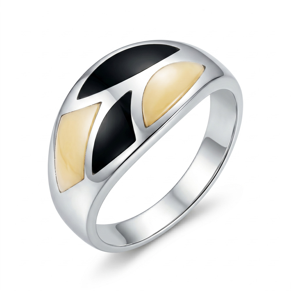 Ring 925 silver & shell blk/w 4 shapes