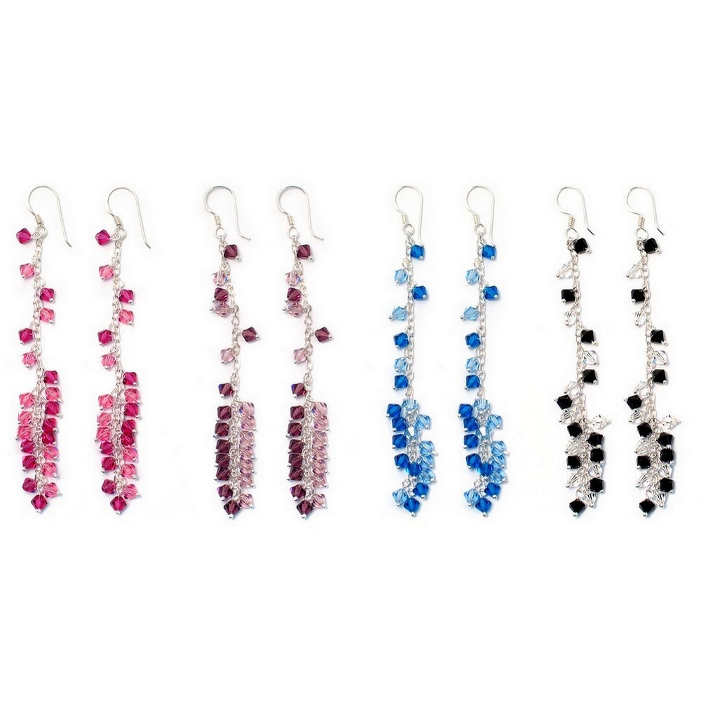 Drop earring 925 silver & crystal glass chain waterfall