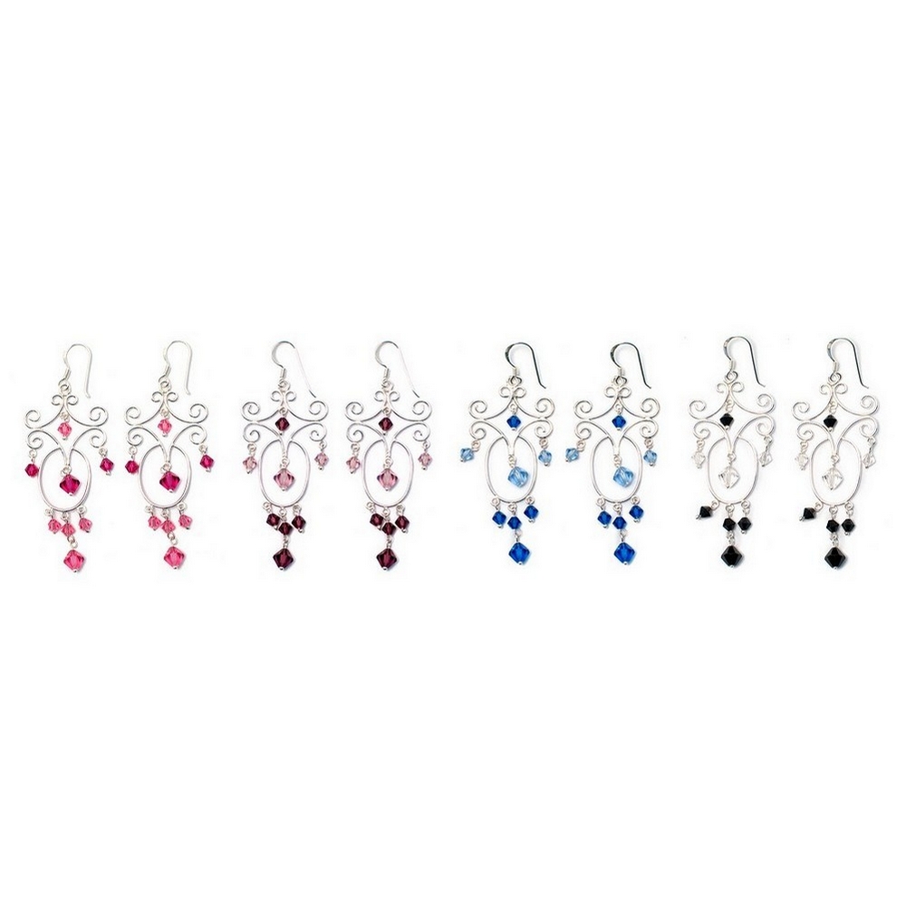 Drop earring 925 silver & crystal glass filigree drops