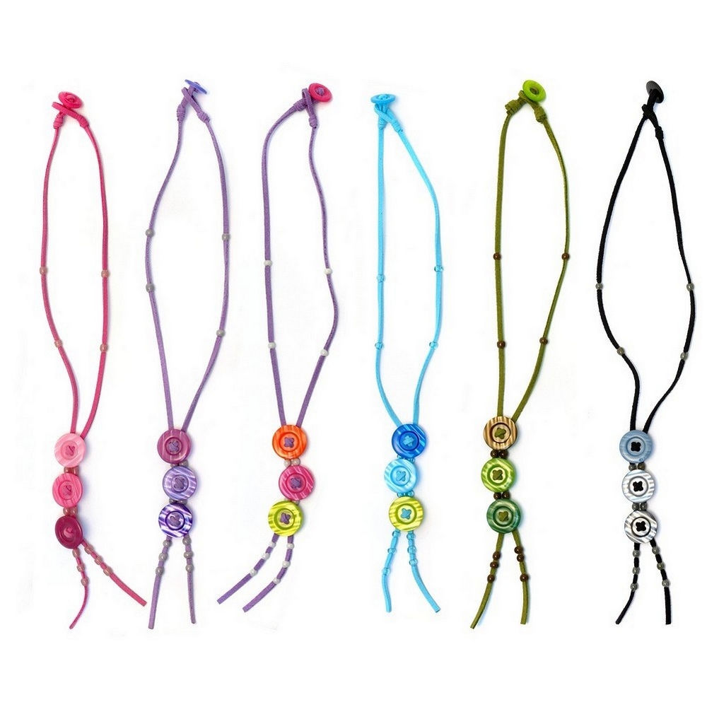 Necklace with a pendant resin & suede 4x20mm buttons 68cm long