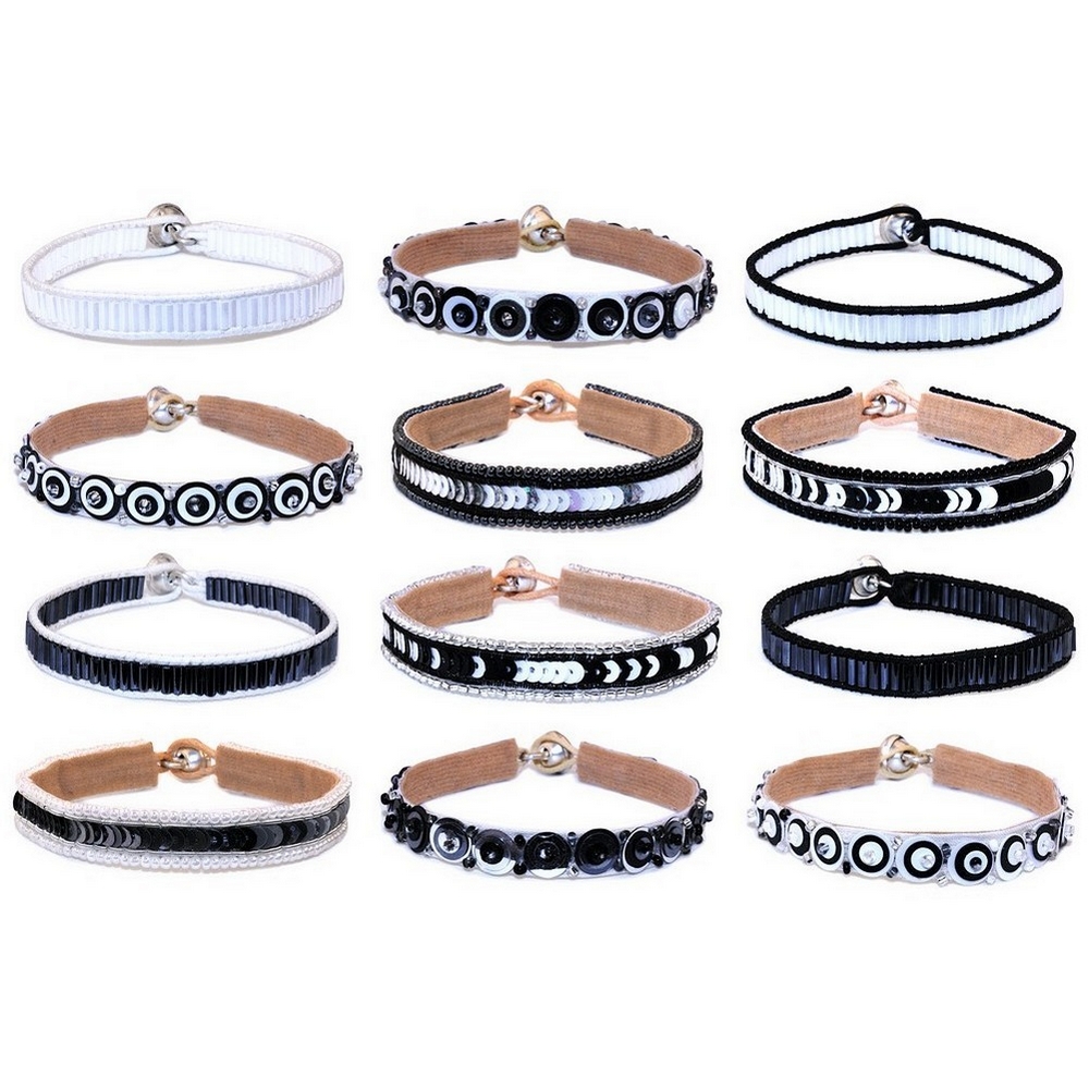 Bracelet glass & sequin assorted designs black & white