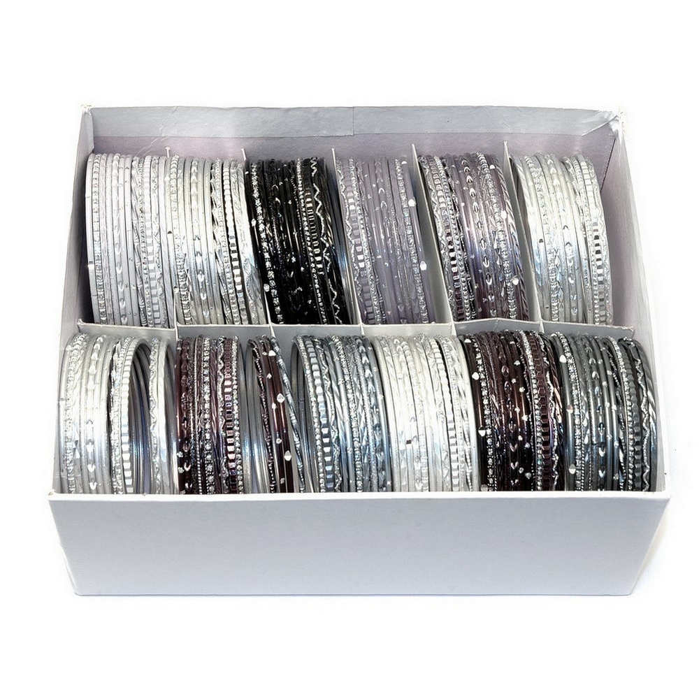 Bangle aluminium & glitter and diamond cut black & rhodium black & white