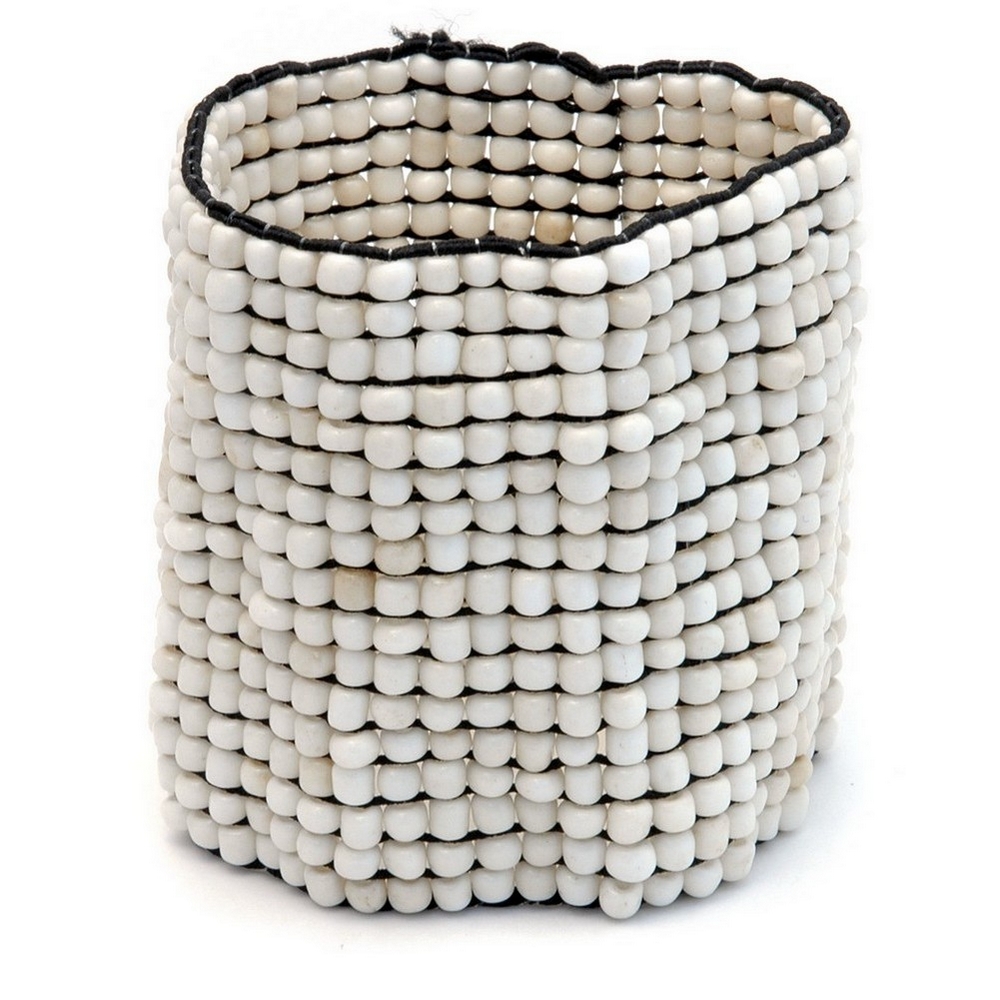 Bracelet glass & bead 16 row stretch white 60mm