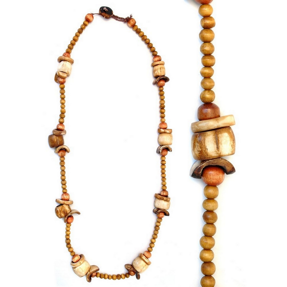 Necklace bone brown 8 oval 26x16mm beads