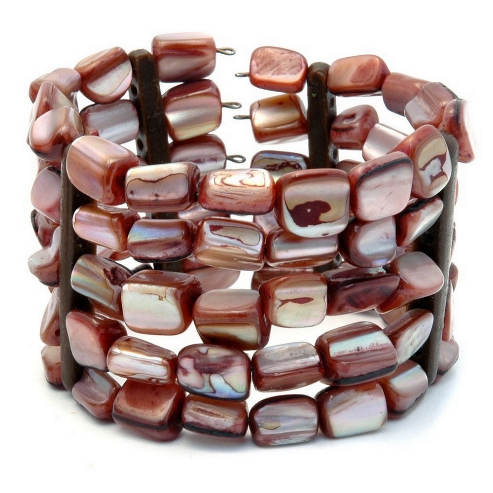 Bracelet shell 5 row flat nugget 40mm natural