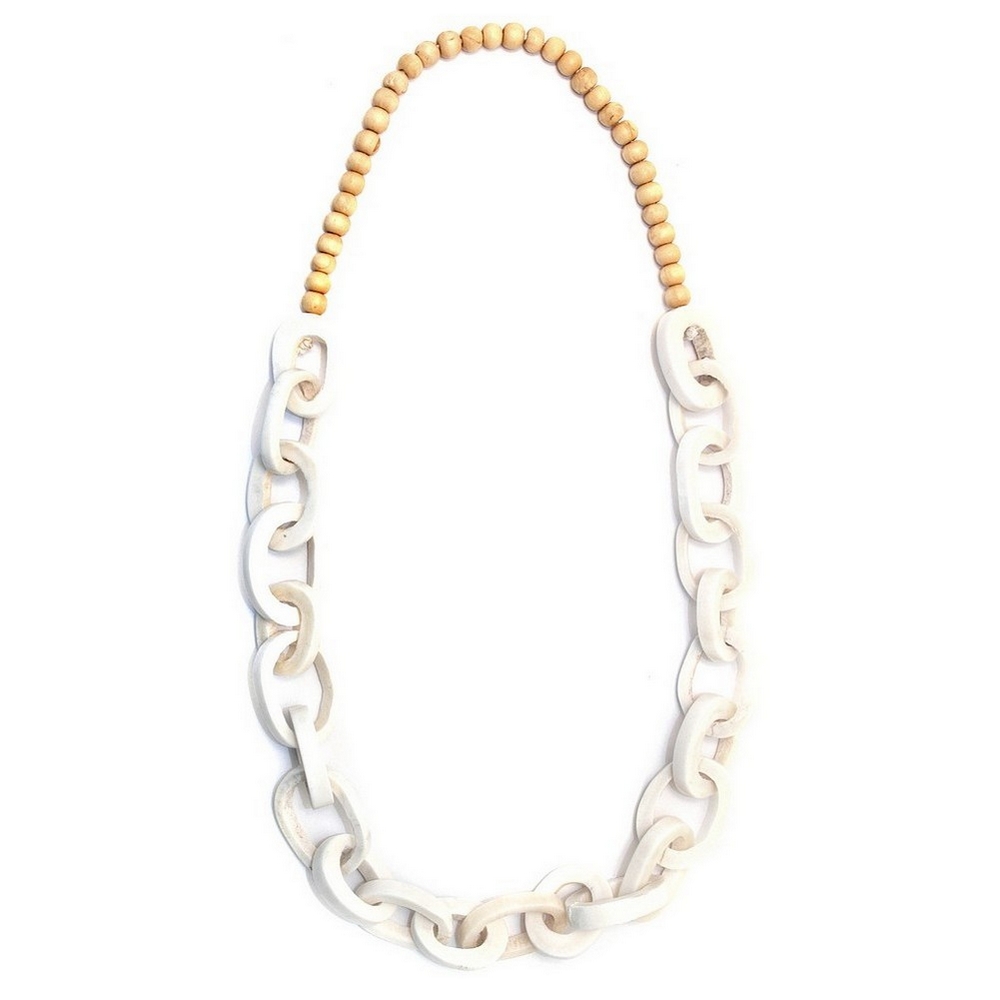 Long necklace bone 26 links white 86cm