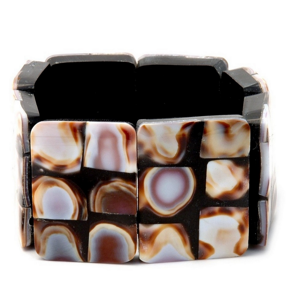 Bracelet resin & shell abstract 30x26mm rectangle