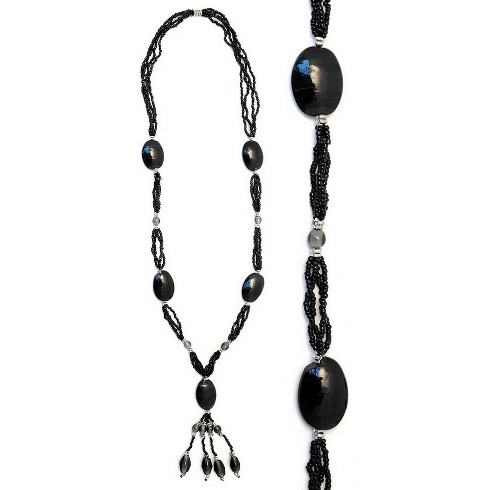 Long necklace glass 5 strand & oval 22x30mmx12cm