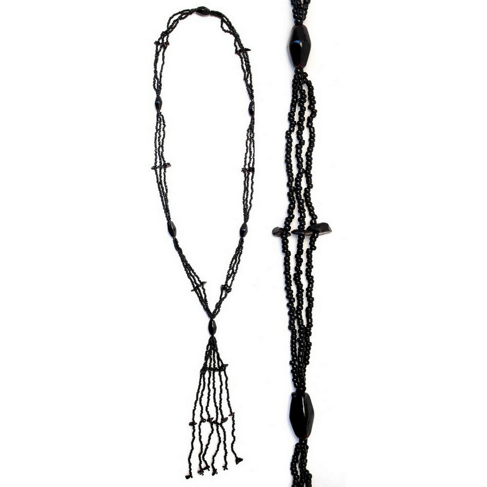 Long necklace glass 3 strand 6 facet bead 124cm