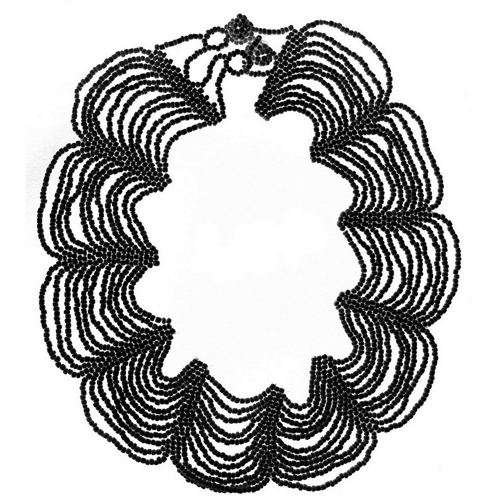 Belt glass & bead 10 row scallop black 166cm