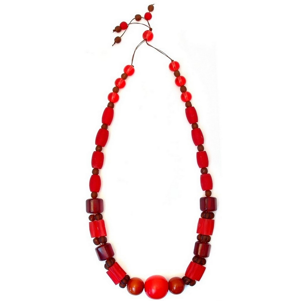 Long necklace resin barrel bead/28mm ball red 86cm