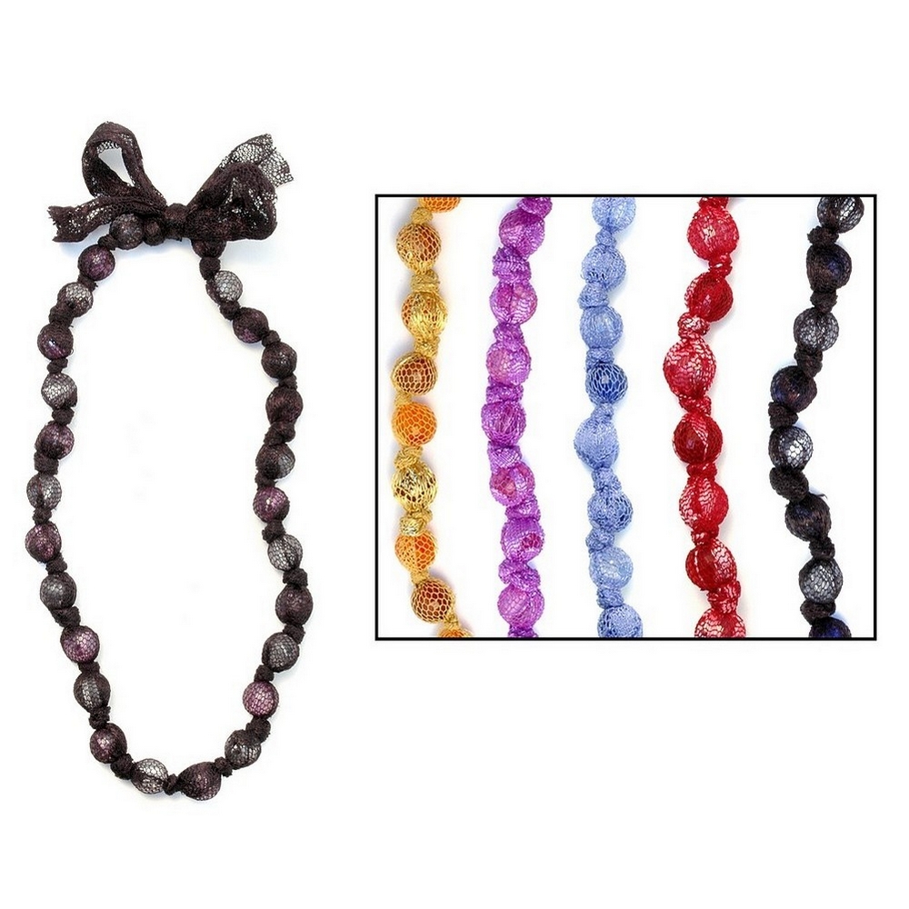 Necklace resin 11mm ball lace covered 45cm