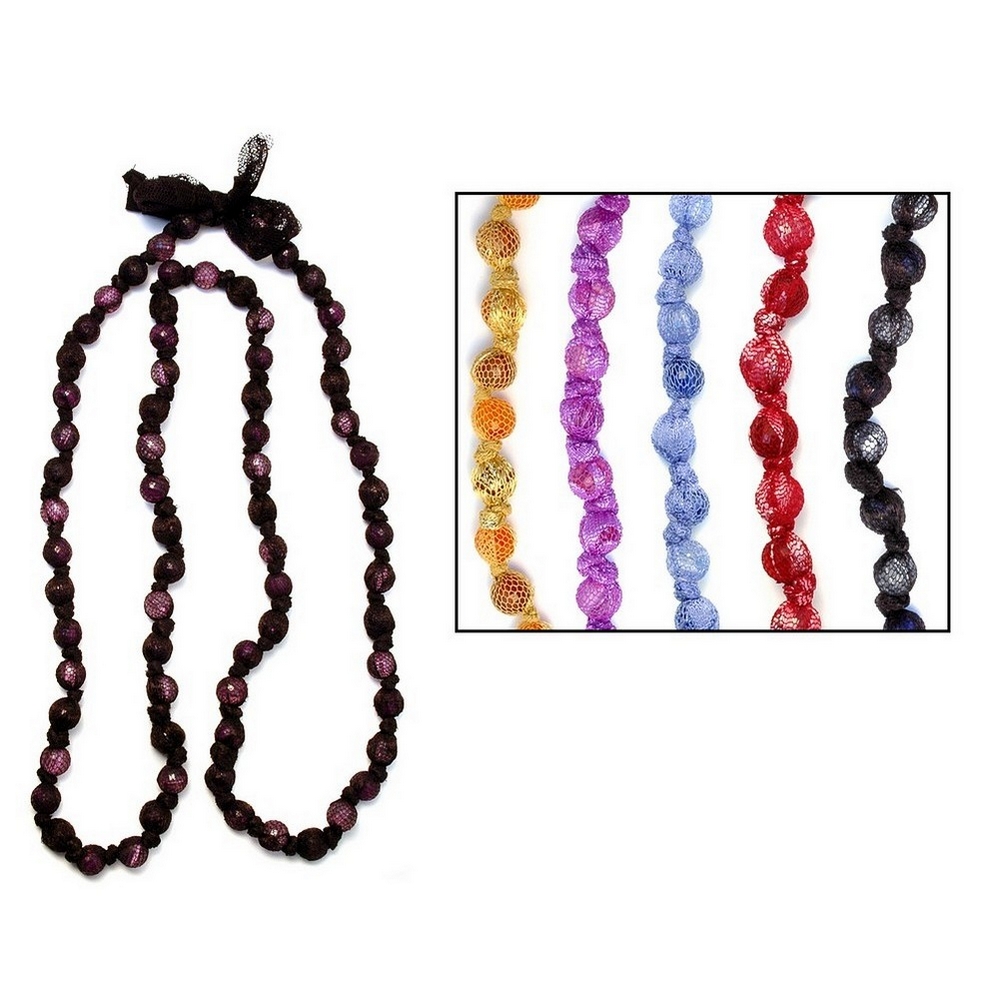 Long necklace resin 11mm ball lace covered 120cm