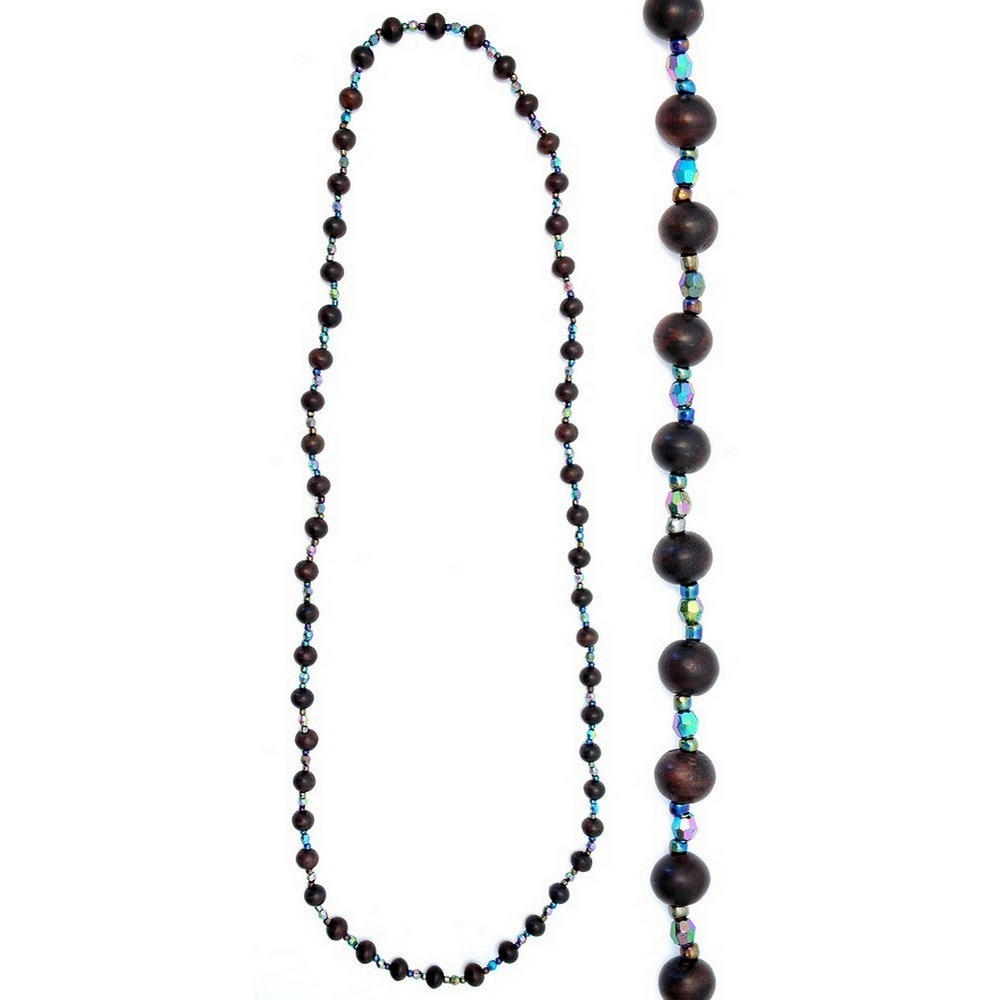 Long necklace wood 12mm ball ab facet bead 120cm