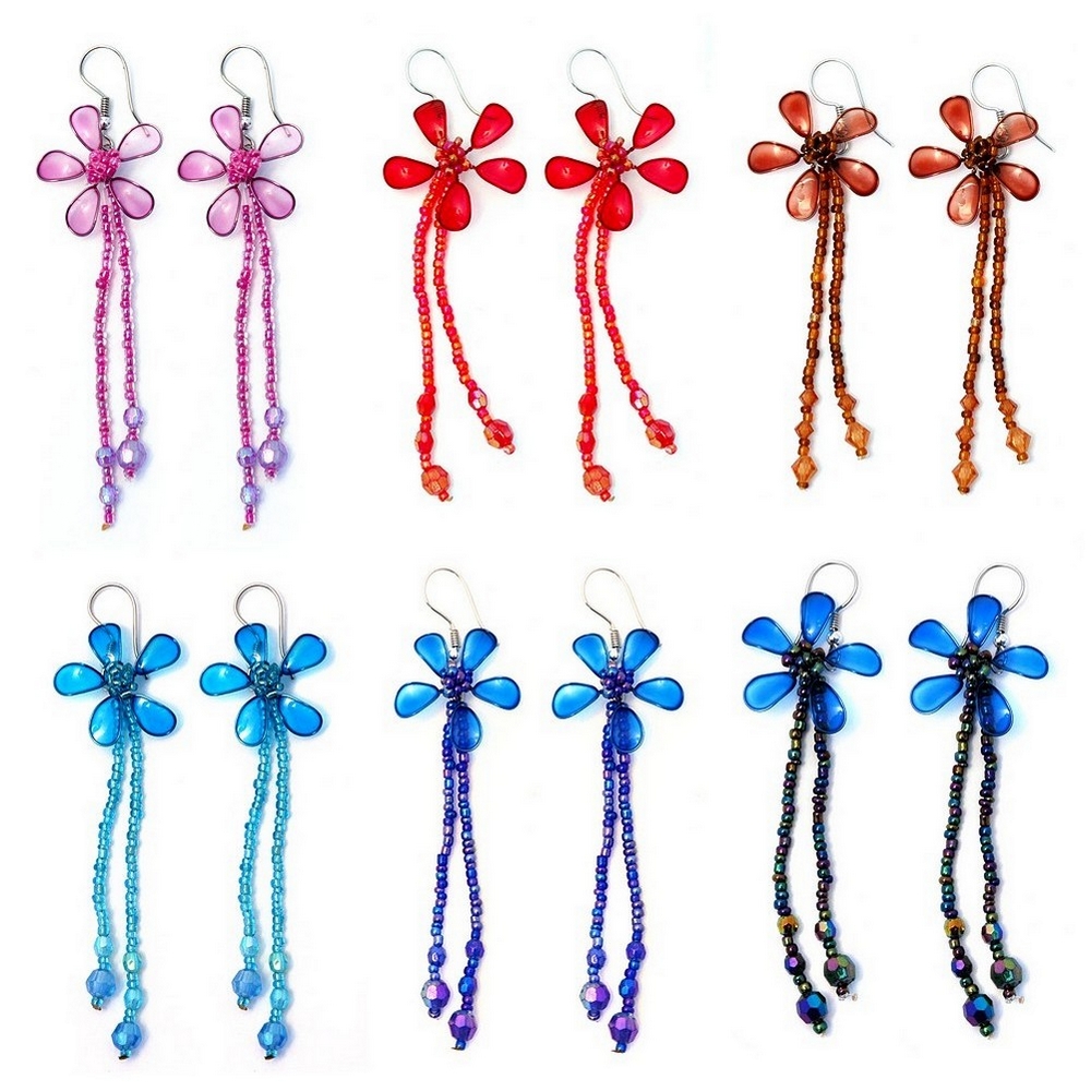 Drop earring resin flowers colours may vary