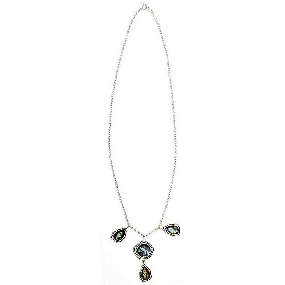 Necklace with a pendant 925 silver & paua shell circle & 3 teardrops