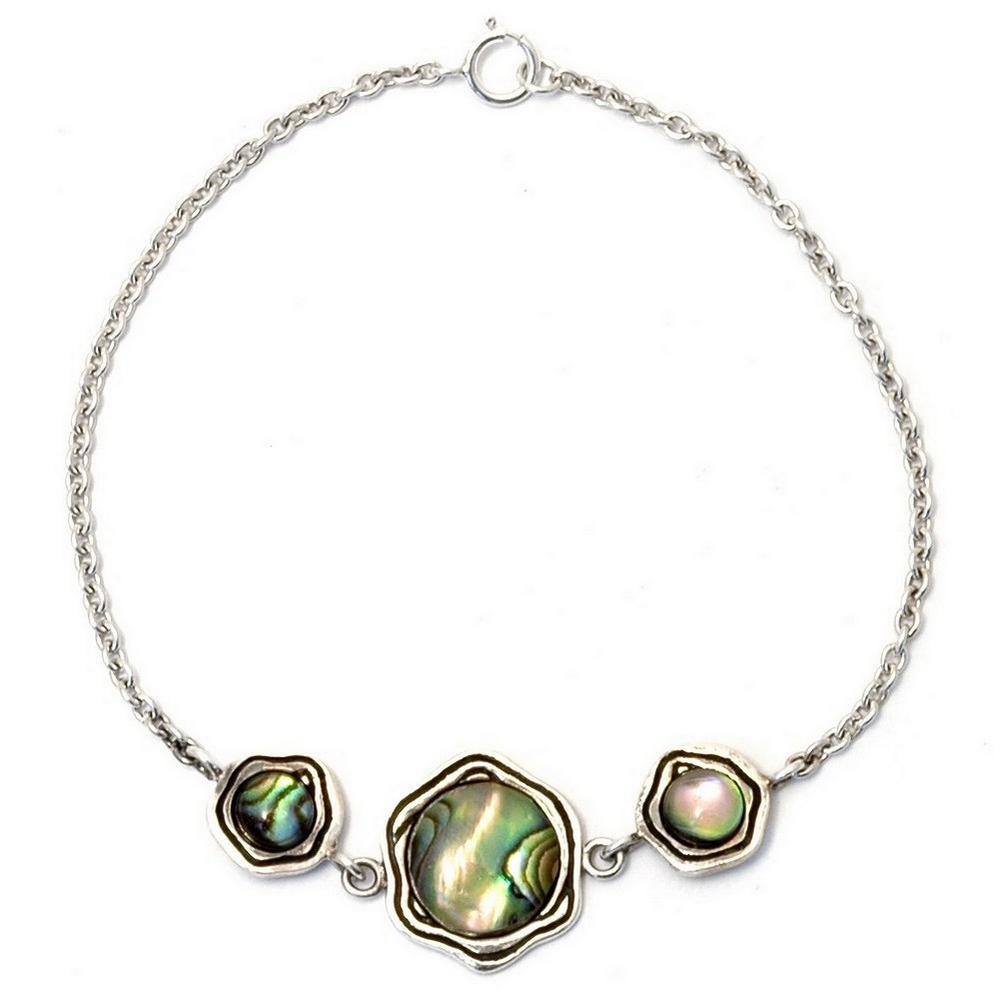 Bracelet 925 silver & paua shell 1 large/2 small circles