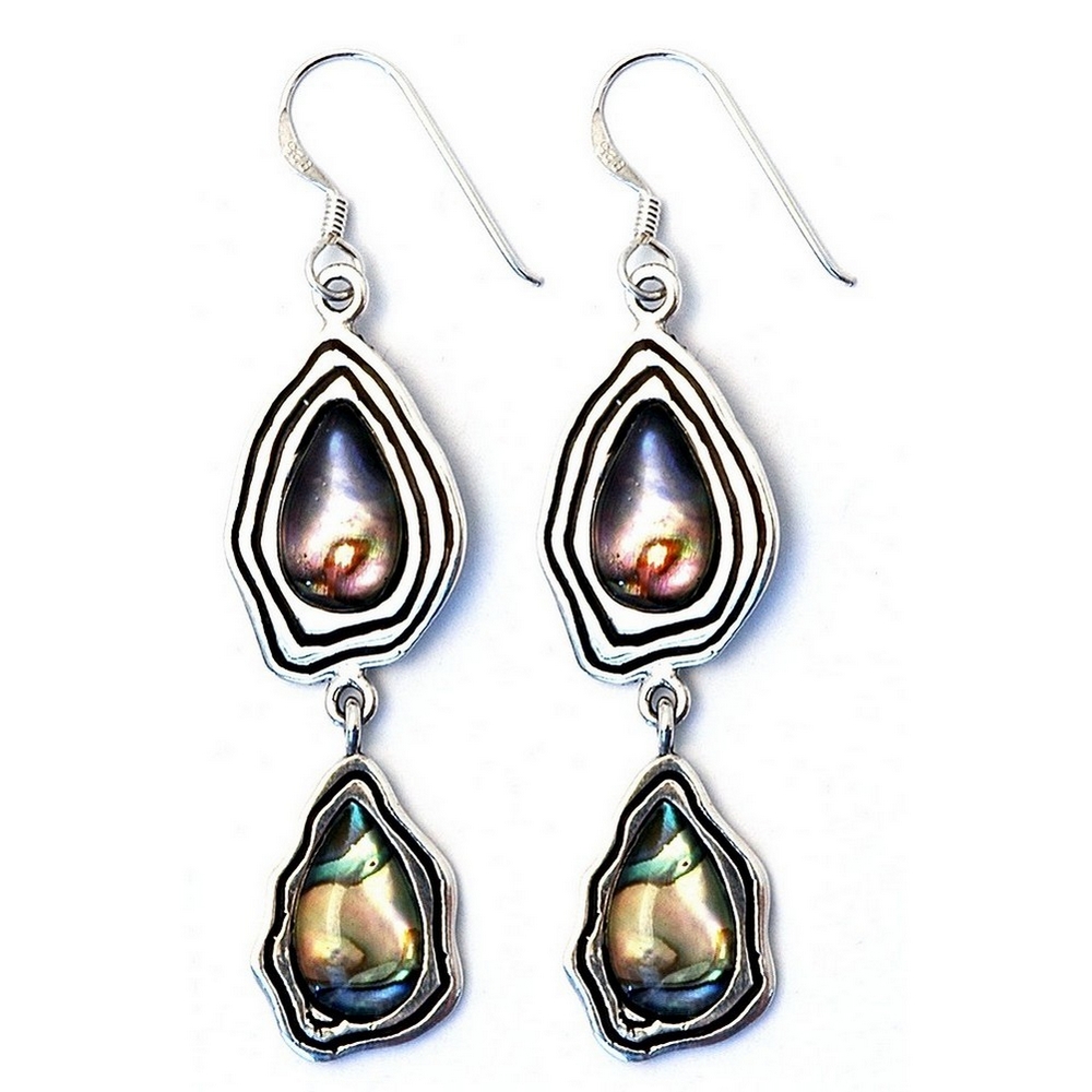 Drop earring 925 silver & paua shell 2 teardrop