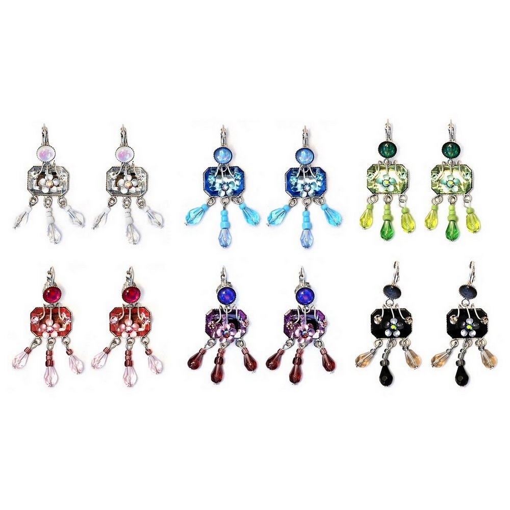 Drop earring glass crystal rectangle 3 teardrops
