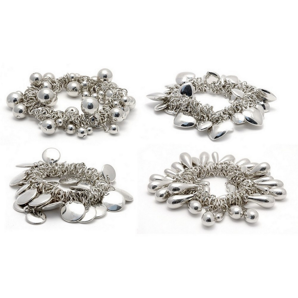 Bracelet love tokens - heart teardrop bauble disc charms silver