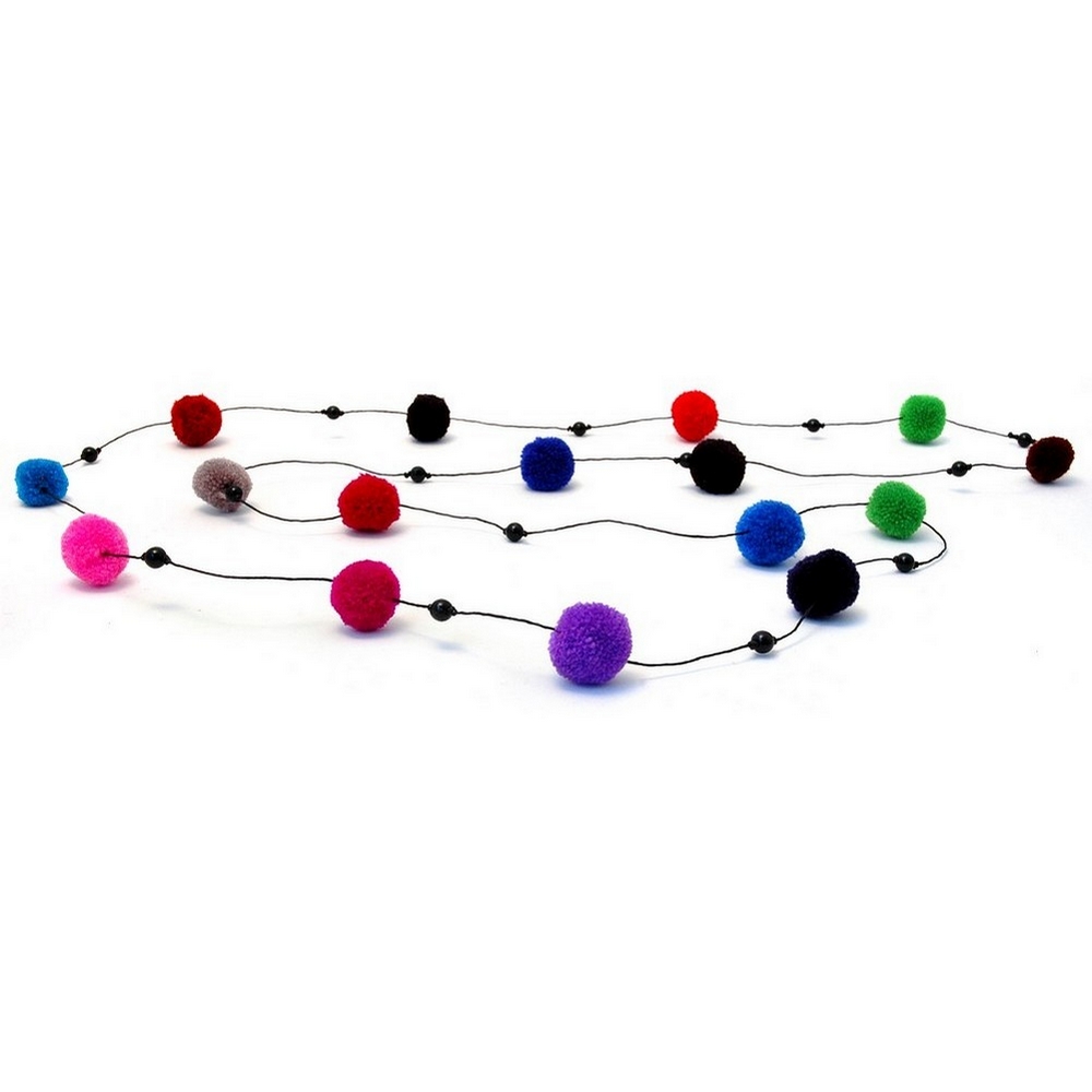 Long necklace fabric pompom 150cm multicoloured