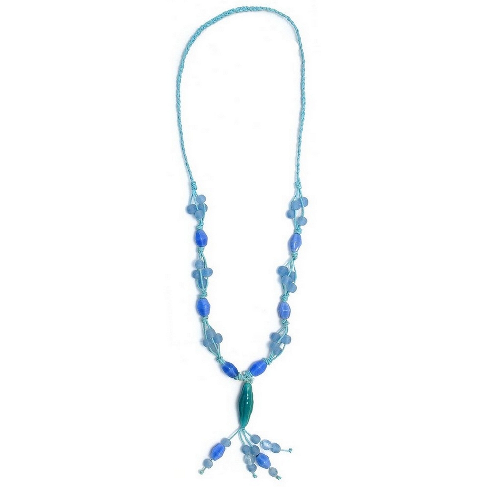 Long necklace glass blue cluster & facet beads 92cm
