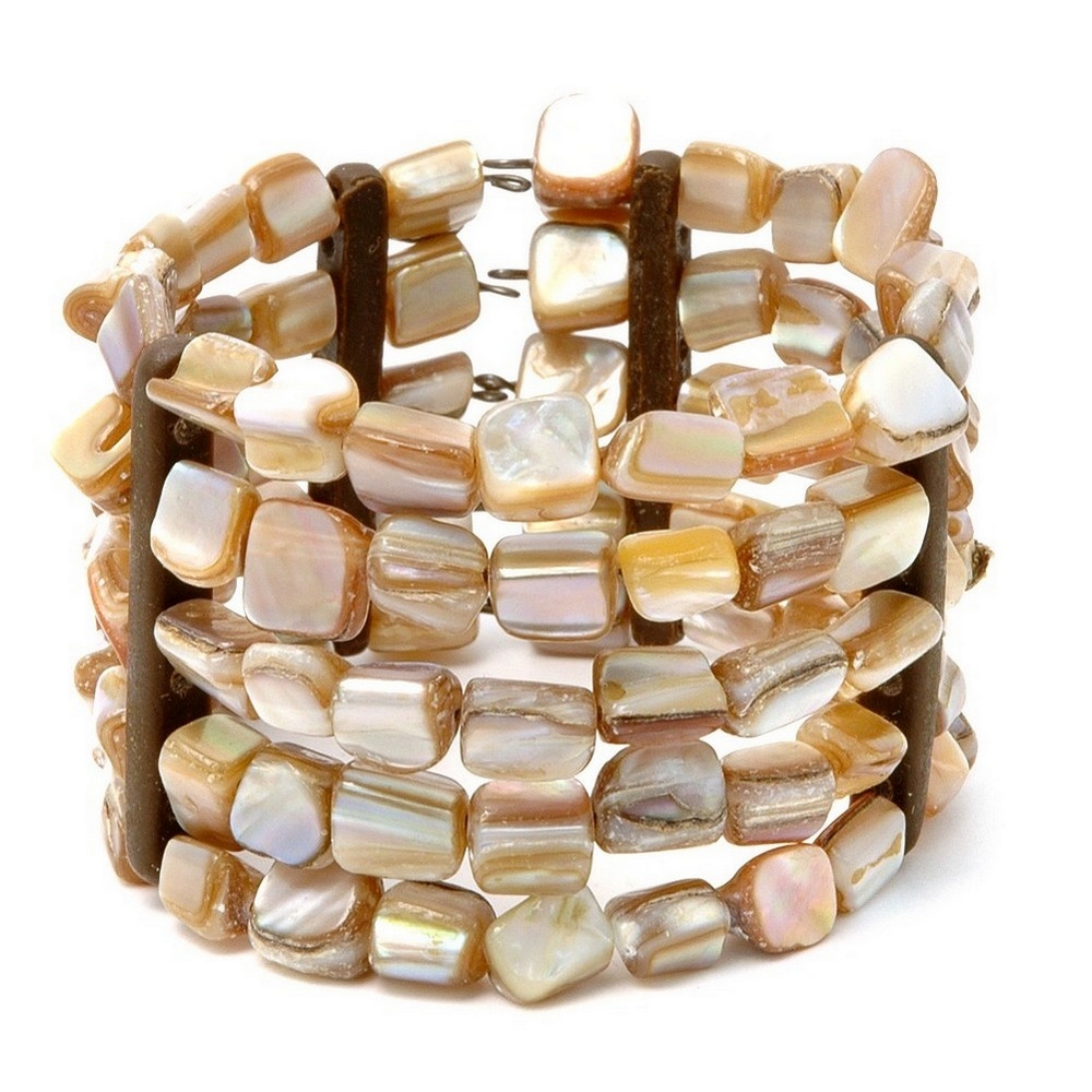 Bracelet shell 5 row flat nugget white