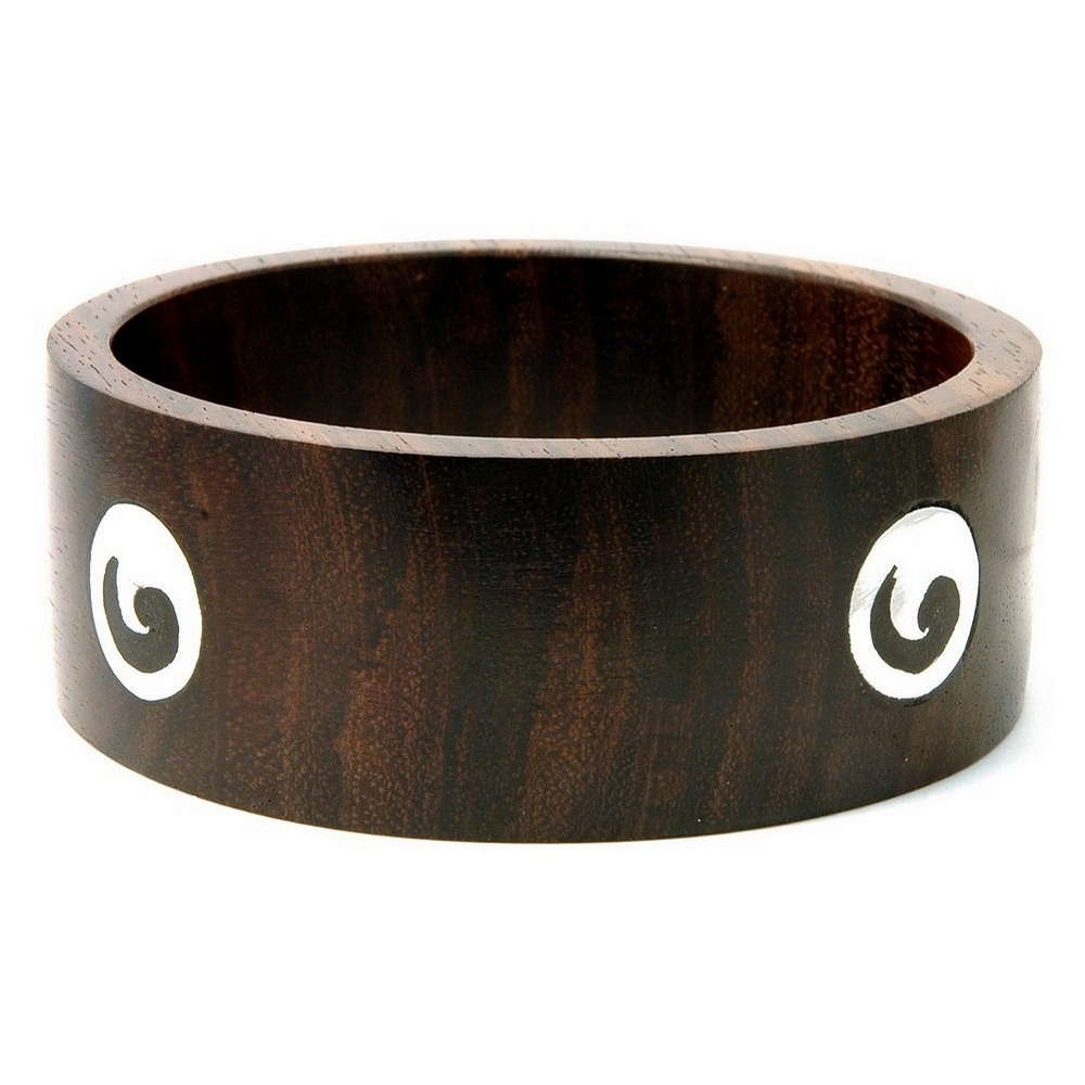 Bangle wood 4 silver spirals 29mm