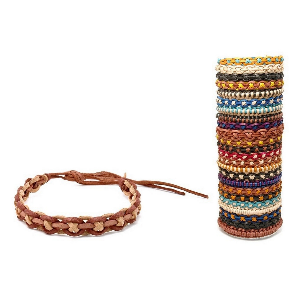 Bracelet leather coloured plaited assorted colours