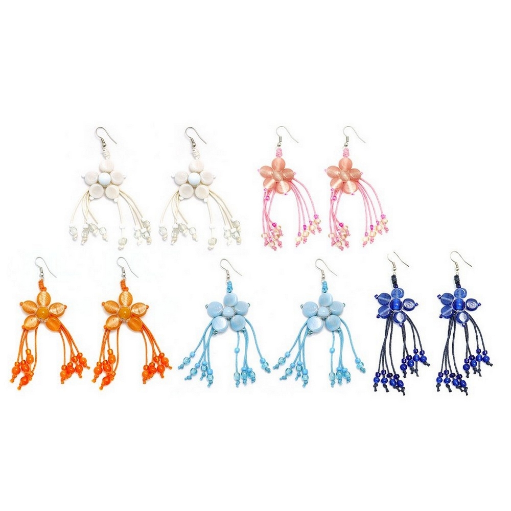 Drop earring glass flower 5 petal