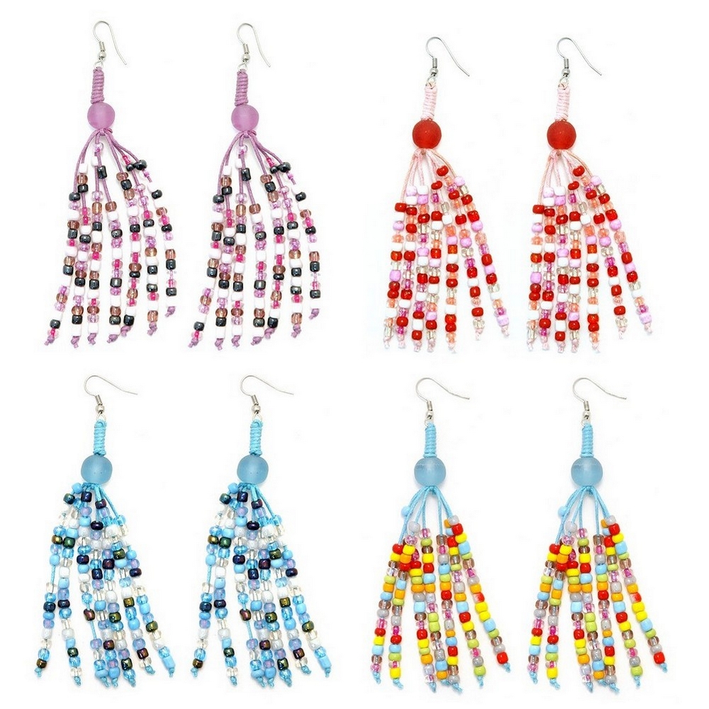 Drop earring glass 8 strand tassel