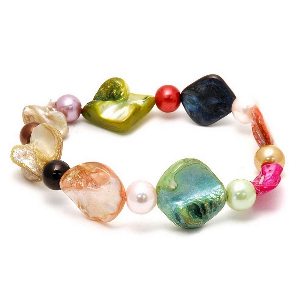 Bracelet mother of pearl multi-coloured nugget 18cm