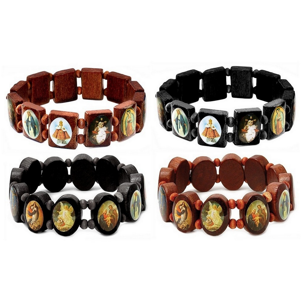 Bracelet wood jesus & saints brown