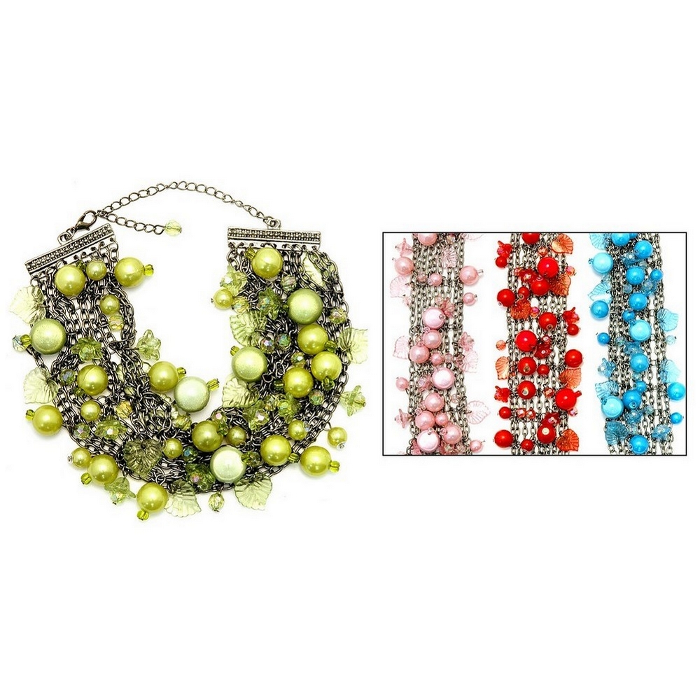 Necklace multi bead & leaf