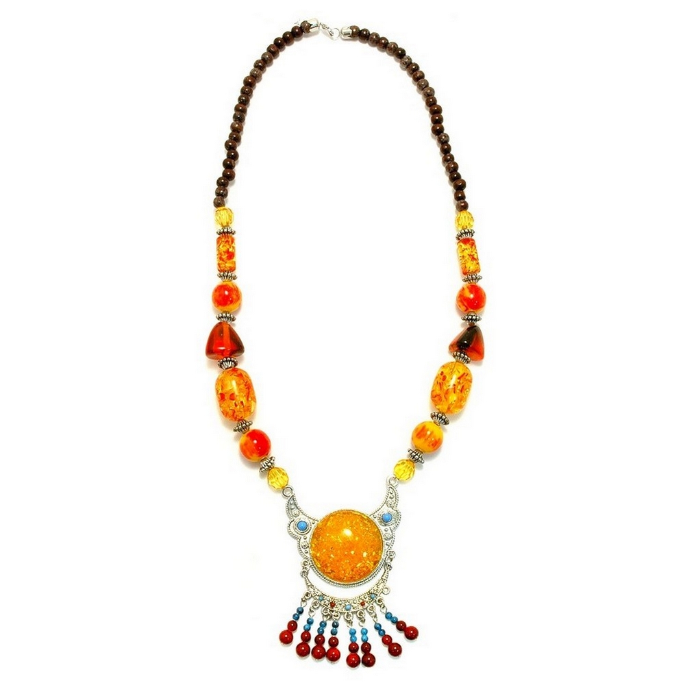 Necklace amber centre bead
