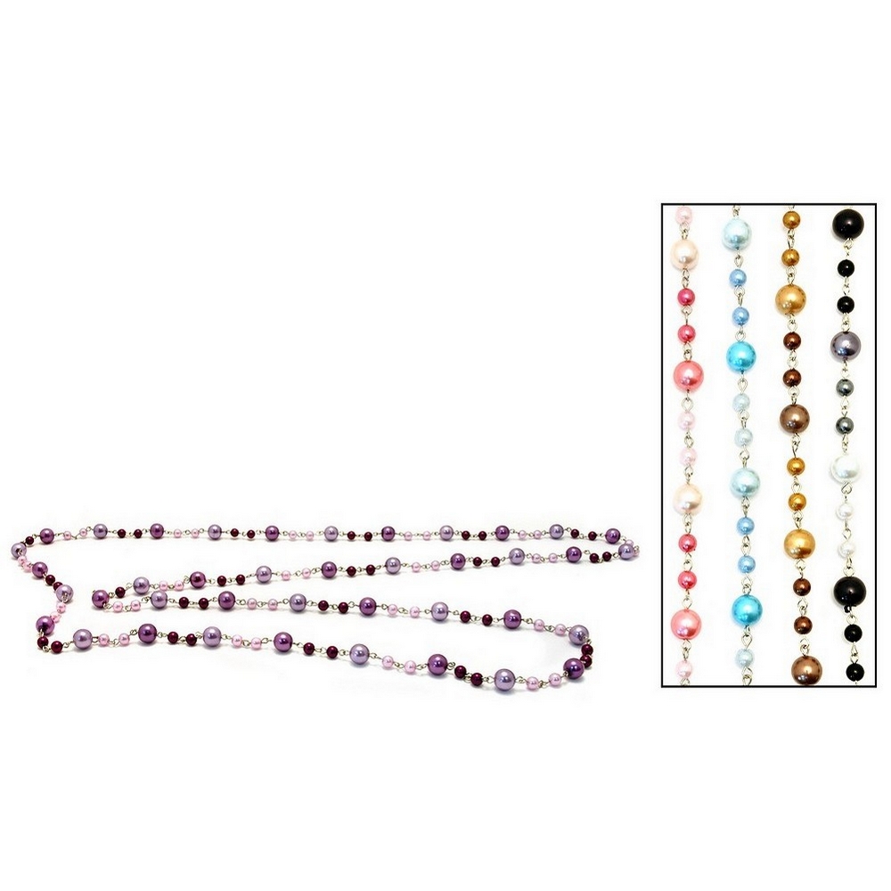 Long necklace glass & pearl chain link two tone 150cm