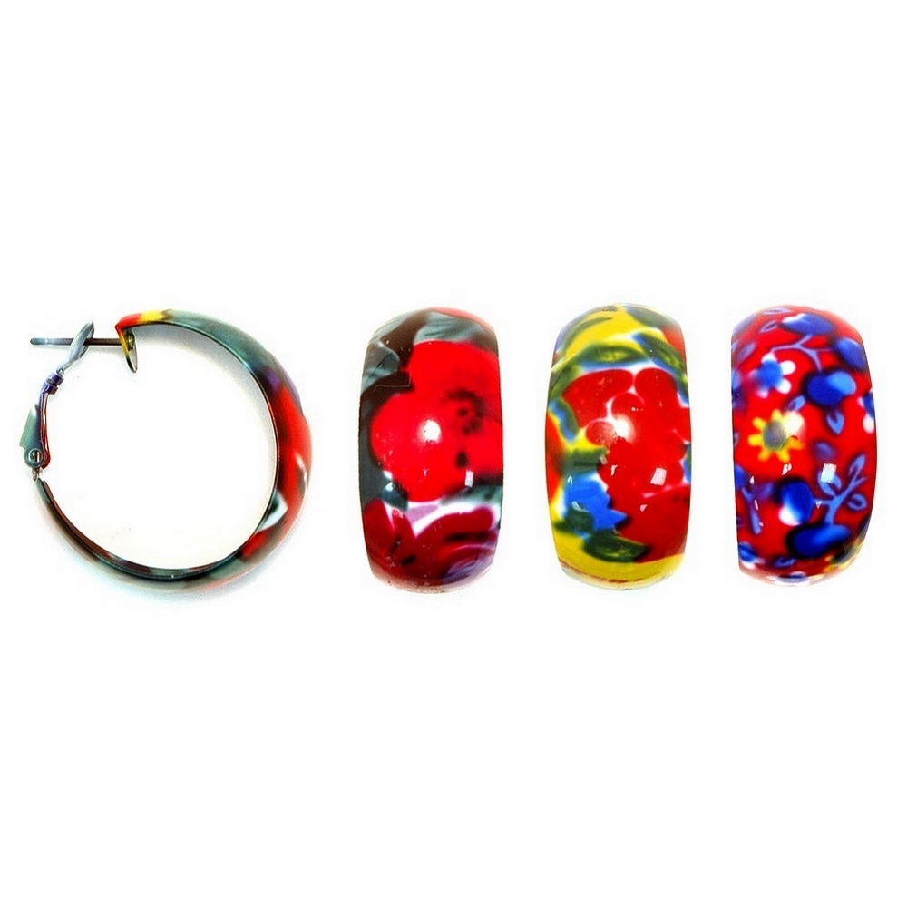 Hoop earring floral painted 28 to 30mm
