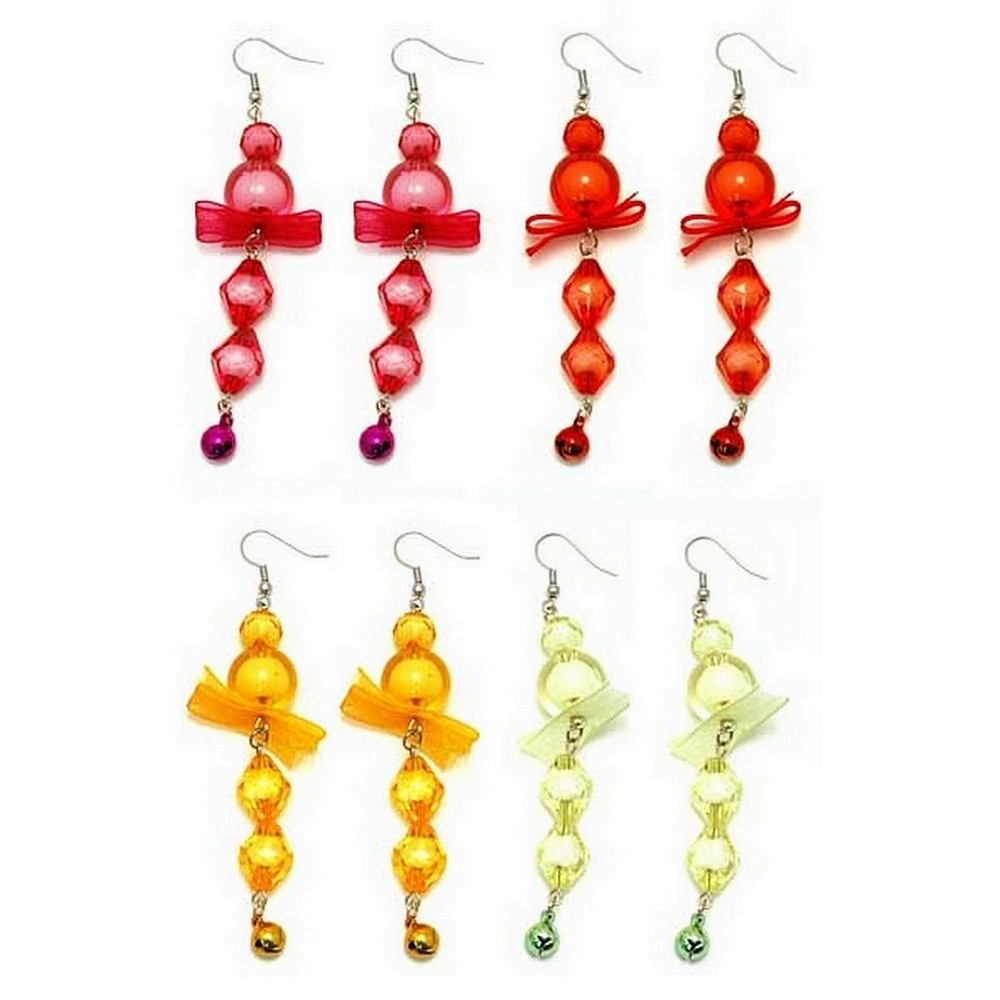 Drop earring resin facet bead & ribbon